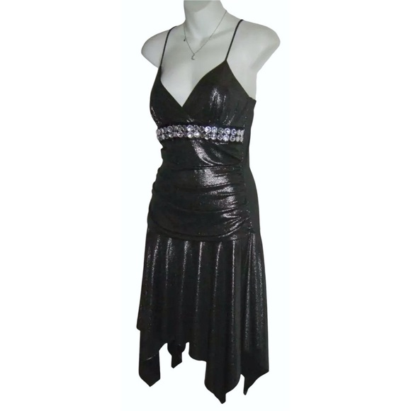 Taboo Dress Vintage 90's Gray Metallic Futuristic Fairy y2k Bling Asymmetrical M - Picture 4 of 13